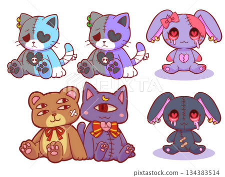 A set of creepy cute stuffed animals 134383514