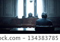 Legal Proceedings: Man in Courtroom Awaiting Justice 134383785