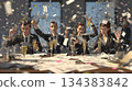 Business Team Celebrating Success with Confetti and Champagne 134383842