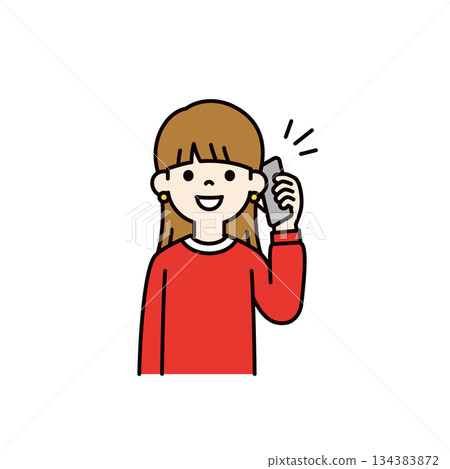 Talking on a smartphone, young woman, female student upper body vector illustration material_color Talking on a smartphone, young woman, female student upper body vector illustration material_color 134383872