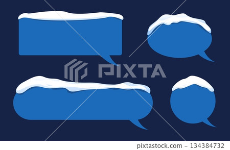 Blue speech bubble template with white snow for sale and discount designs. Winter frost. Freeze blank frame. Communication dialog. Wintertime discussion. Vector conversation clouds set Blue speech bubble template with white snow for sale and discount designs. Winter frost. Freeze blank frame. Communication dialog. Wintertime discussion. Vector conversation clouds set 134384732