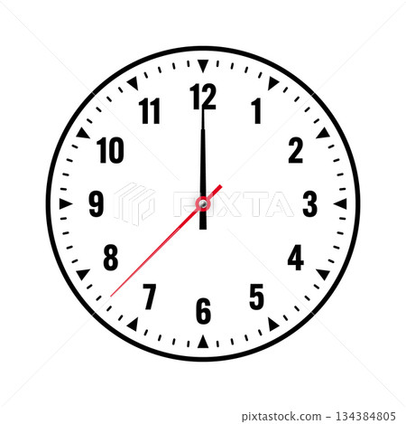Mechanical clock face with arabic numerals, bezel. Watch dial with minute, hour marks and numbers. Timer or stopwatch element. Blank measuring circle scale with divisions. Vector illustration Mechanical clock face with arabic numerals, bezel. Watch dial with minute, hour marks and numbers. Timer or stopwatch element. Blank measuring circle scale with divisions. Vector illustration 134384805