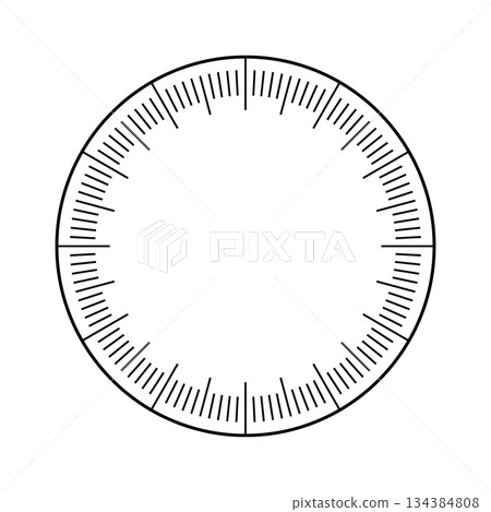 Mechanical clock face, bezel. Watch dial with minute and hour marks. Timer or stopwatch element. Blank measuring circle scale with divisions. Vector illustration Mechanical clock face, bezel. Watch dial with minute and hour marks. Timer or stopwatch element. Blank measuring circle scale with divisions. Vector illustration 134384808
