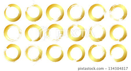 Golden grunge circles, brush strokes, lines, ink smudges, hand-drawn scribble shapes. Handmade sketchy marks, acrylic stains, charcoal streaks. Paint textures, dry brush effect. Vector illustration Golden grunge circles, brush strokes, lines, ink smudges, hand-drawn scribble shapes. Handmade sketchy marks, acrylic stains, charcoal streaks. Paint textures, dry brush effect. Vector illustration 134384817