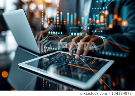 Background information on business finance and investments, global business data analysis concepts. generative ai 134384972