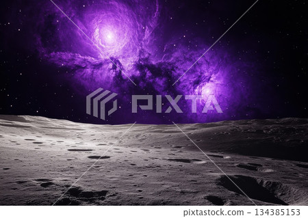 purple nebula space view from the Moon's surface. 134385153