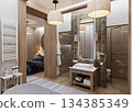 Bedroom combined with bathroom in ethnic style in a mountainous area 134385349