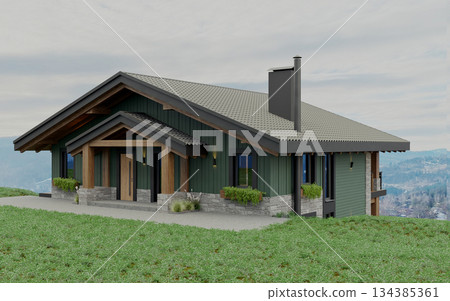Private chalet-style house in green and stone in the mountains 134385361
