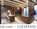 Living room with stone in an ethnic style interior in a mountainous area 134385442
