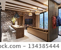 Living room with stone in an ethnic style interior in a mountainous area 134385444