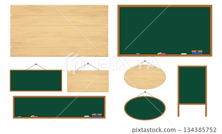Set of simple chalkboard and wooden board sign illustrations Set of simple chalkboard and wooden board sign illustrations 134385752