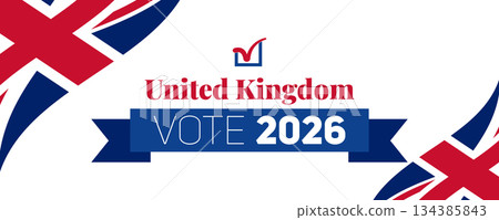 United Kingdom vote 2026 banner with ribbon and check icon 134385843