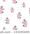 Cute Cartoon Seamless Pattern with Pink Fairy Rabbits with White Wings. Ideal for Nursery Fabric, Wallpaper, and Kids Accessories 134385849