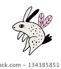 Cute Cartoon Fairy Rabbit Illustration with Wings on Isolated Background. Ideal for Nursery Decor, Fantasy Kids' Prints. 134385851