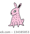 Cute Hand drawn Pink Rabbit Illustration. Perfect for Easter Decor, Nursery Prints, and Kids' Springtime T-Shirt Designs 134385853