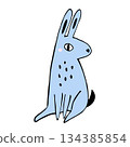 Cute Hand drawn Blue Rabbit Illustration. Perfect for Easter Decor, Nursery Prints, and Kids' Springtime T-Shirt Designs 134385854