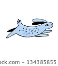 Cute Hand drawn Blue Rabbit Illustration. Perfect for Easter Decor, Nursery Prints, and Kids' Springtime T-Shirt Designs 134385855