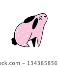 Cute Hand drawn Pink Rabbit Illustration. Perfect for Easter Decor, Nursery Prints, and Kids' Springtime T-Shirt Designs 134385856