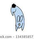 Cute Hand drawn Blue Rabbit Illustration. Perfect for Easter Decor, Nursery Prints, and Kids' Springtime T-Shirt Designs 134385857