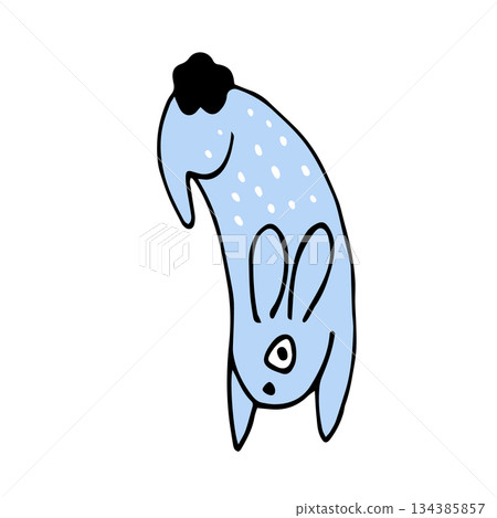 Cute Hand drawn Blue Rabbit Illustration. Perfect for Easter Decor, Nursery Prints, and Kids' Springtime T-Shirt Designs 134385857