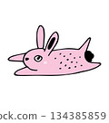 Cute Hand drawn Pink Rabbit Illustration. Perfect for Easter Decor, Nursery Prints, and Kids' Springtime T-Shirt Designs 134385859