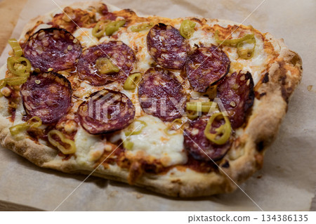 Homemade pizza with pepperoni Homemade pizza with pepperoni 134386135
