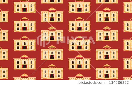 Seamless theatre pattern featuring classic theatre building architecture, cultural arts background illustration Seamless theatre pattern featuring classic theatre building architecture, cultural arts background illustration 134386232
