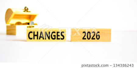 Changes 2026 symbol. Concept words Changes 2026 on beautiful wooden blocks. Beautiful white paper background. Beautiful wooden chest with coins. Business and changes 2026 concept. Copy space. Changes 2026 symbol. Concept words Changes 2026 on beautiful wooden blocks. Beautiful white paper background. Beautiful wooden chest with coins. Business and changes 2026 concept. Copy space. 134386243