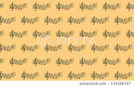 Seamless music pattern with musical notes, elegant melody background illustration 134386387