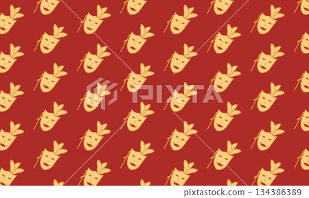 Seamless theatre pattern with masquerade masks, comedy and tragedy symbols, dramatic arts background 134386389
