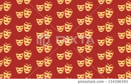 Seamless theatre pattern with masquerade masks, comedy and tragedy symbols, dramatic arts background 134386393