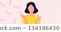 Women health illustration banner about pregnancy, woman holding pregnancy tests on pink background, motherhood and reproductive health concept 134386430