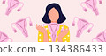 Women health illustration banner about menstruation, woman holding uterus on pink background, menstrual cycle and gynecology awareness concept 134386433