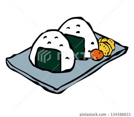 Set of 2 rice balls with pickles 134386631