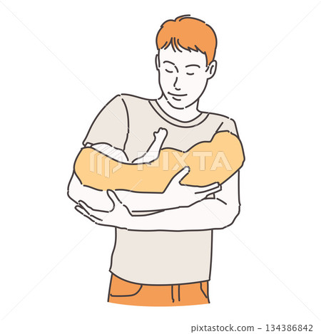 Illustration of a man holding a baby Illustration of a man holding a baby 134386842