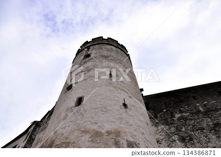 The impressive medieval stone architecture of the Hohensalzburg Fortress 134386871