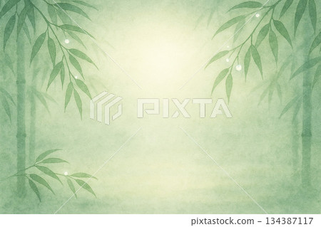 Bamboo forest series: Composition with bamboo leaves and dew on both sides Bamboo forest series: Composition with bamboo leaves and dew on both sides 134387117