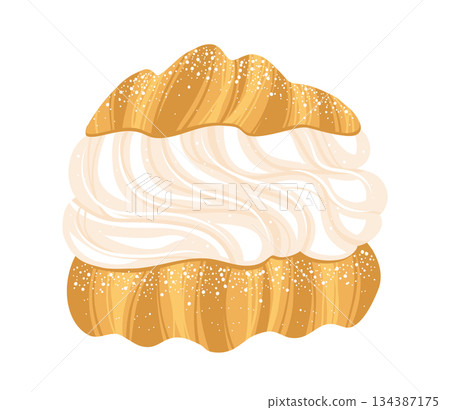 Cream puff dessert whipped vanilla cream filling hand drawn texture illustration dessert vector art 134387175