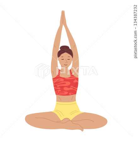 Woman do yoga cartoon vector illustration healthy girl sitting in lotus position wellness lifestyle Woman do yoga cartoon vector illustration healthy girl sitting in lotus position wellness lifestyle 134387232