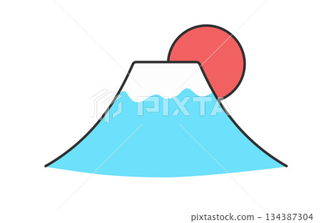 Illustration of the sun and angular Mount Fuji Illustration of the sun and angular Mount Fuji 134387304