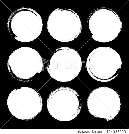 Grunge circles, brush strokes, lines, ink smudges, hand-drawn scribble shapes. Handmade sketchy marks, acrylic stains, charcoal streaks. Paint textures, dry brush effect. Vector illustration 134387333