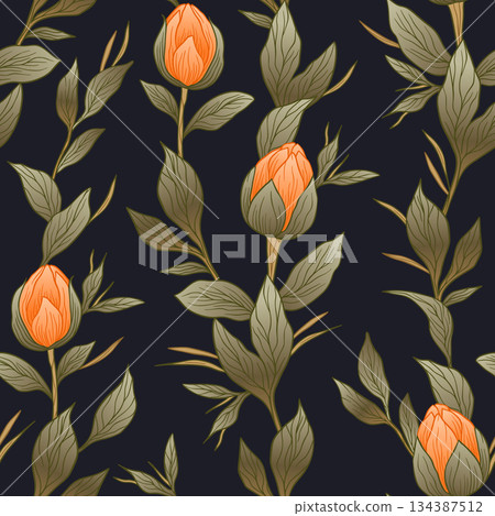 Vintage Floral Seamless Pattern With Peony Rose And Leaves In Luxury Aesthetic Cottagecore Boho Vector Vintage Floral Seamless Pattern With Peony Rose And Leaves In Luxury Aesthetic Cottagecore Boho Vector 134387512