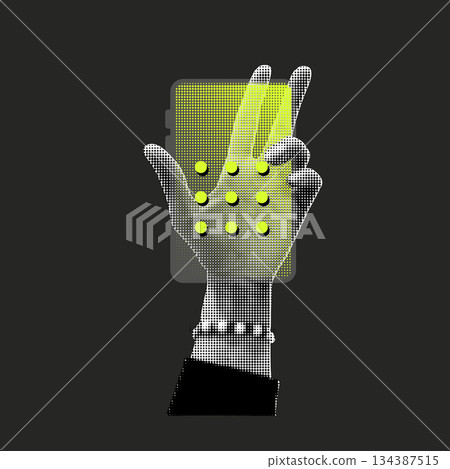 Halftone Vector Hand Touching Digital Interface With Dotted Abstract Smartphone In Pop Art Style Halftone Vector Hand Touching Digital Interface With Dotted Abstract Smartphone In Pop Art Style 134387515