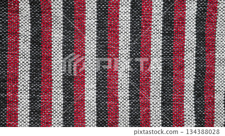 Woven Striped Fabric Texture with Red, Black, and White Vertical Lines Woven Striped Fabric Texture with Red, Black, and White Vertical Lines 134388028