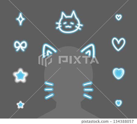 Blue neon cat ears and graffiti decoration set 134388057