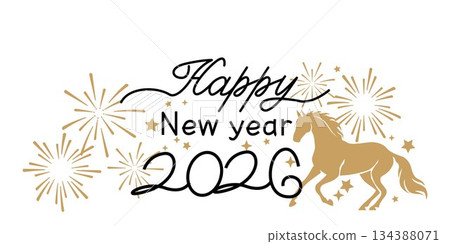 Simple New Year's card, New Year's illustration for the Year of the Horse 2026 134388071