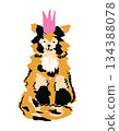 A cute little cat wearing a pink crown, illustrated in a whimsical style. A colourful sketch. 134388078