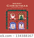 Winter Christmas vector design with adorable Santa, trees, and snowy elements 134388167