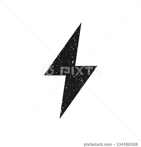 Lightning bolt icon with grunge texture isolated on white background. Vintage flash symbol, thunderbolt. Simple lightning strike sign. Vector illustration. Lightning bolt icon with grunge texture isolated on white background. Vintage flash symbol, thunderbolt. Simple lightning strike sign. Vector illustration. 134388388