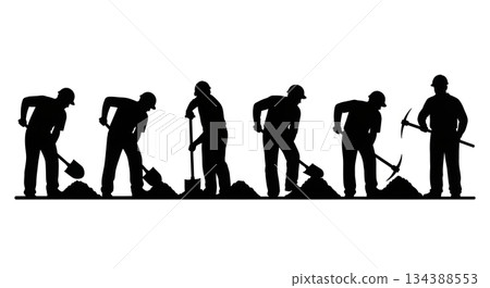 Set of Six Laborers Digging with Shovels Set of Six Laborers Digging with Shovels 134388553